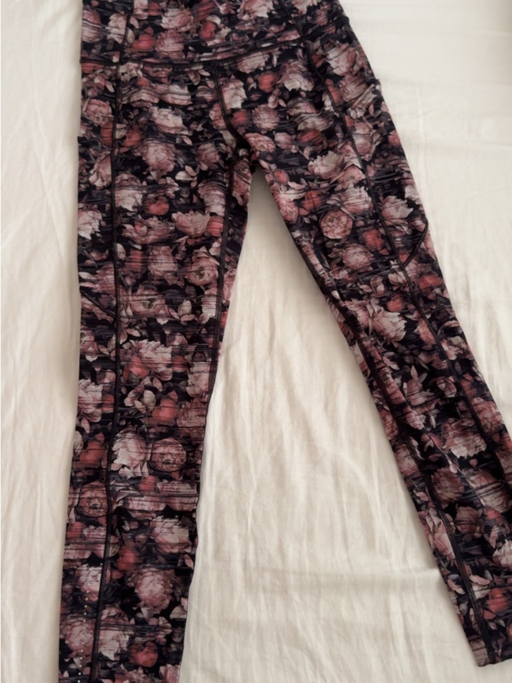 lululemon athletica Pink and Black Floral-Print Leggings